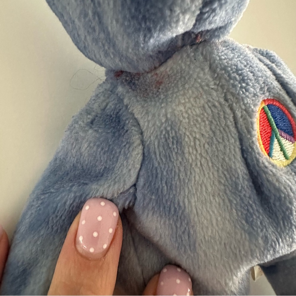 Ty Blue Peace Bear Plush with Rainbow Peace Patch - Picture 2 of 4